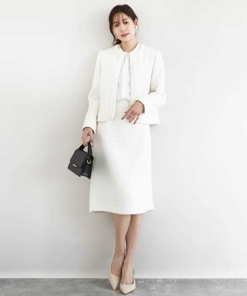 MK MICHEL KLEIN（エムケーミッシェルクラン）の「ノーカラーファンシーツイードジャケット/セットアップ対応/洗える（ノーカラージャケット・レディース・アイボリー/ネイビー・40/38）」の13枚目の写真