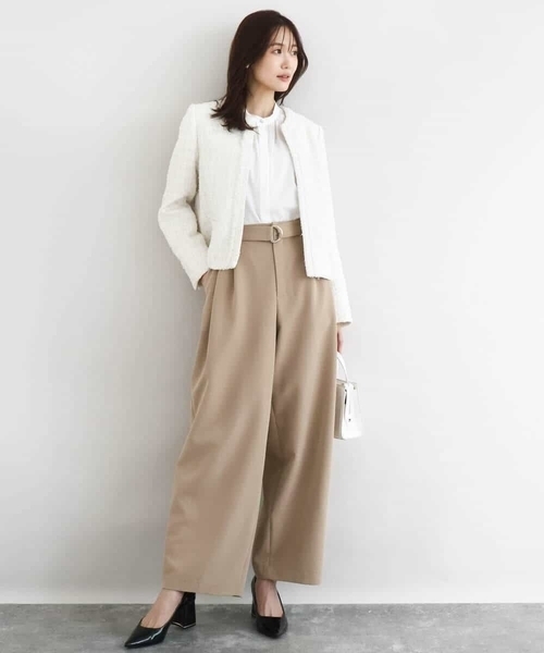 MK MICHEL KLEIN（エムケーミッシェルクラン）の「ノーカラーファンシーツイードジャケット/セットアップ対応/洗える（ノーカラージャケット・レディース・アイボリー/ネイビー・40/38）」の19枚目の写真