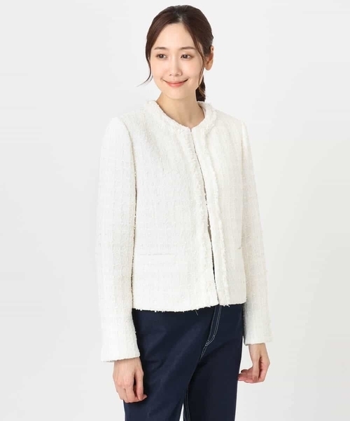 MK MICHEL KLEIN（エムケーミッシェルクラン）の「ノーカラーファンシーツイードジャケット/セットアップ対応/洗える（ノーカラージャケット・レディース・アイボリー/ネイビー・40/38）」の21枚目の写真