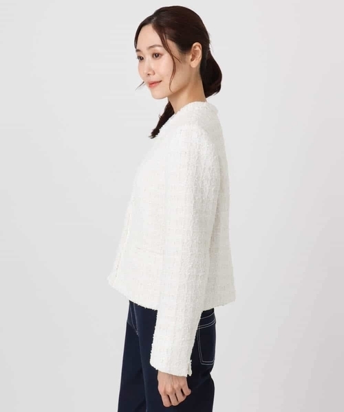 MK MICHEL KLEIN（エムケーミッシェルクラン）の「ノーカラーファンシーツイードジャケット/セットアップ対応/洗える（ノーカラージャケット・レディース・アイボリー/ネイビー・40/38）」の22枚目の写真