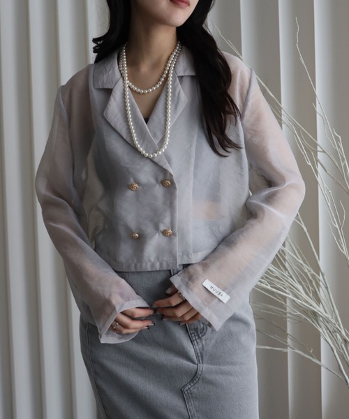 YENNA（イェンナ）の「シアーショートテーラードジャケット（テーラードジャケット・レディース・カーキ/ブラック/ベージュ/ブラウン/グレー・FREE）」の16枚目の写真