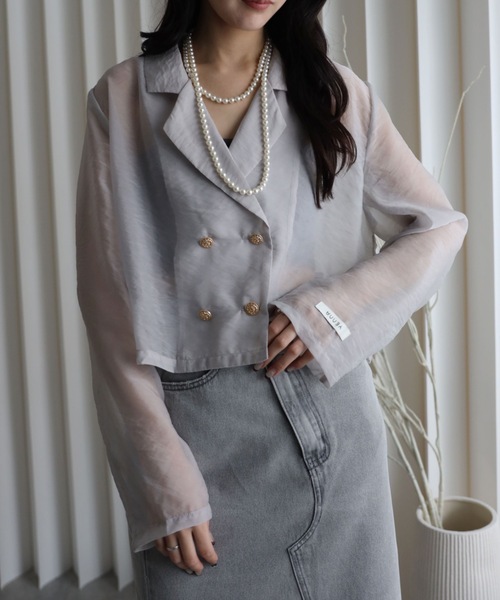 YENNA（イェンナ）の「シアーショートテーラードジャケット（テーラードジャケット・レディース・カーキ/ブラック/ベージュ/ブラウン/グレー・FREE）」の17枚目の写真