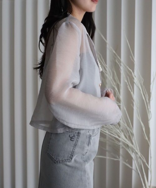 YENNA（イェンナ）の「シアーショートテーラードジャケット（テーラードジャケット・レディース・カーキ/ブラック/ベージュ/ブラウン/グレー・FREE）」の15枚目の写真