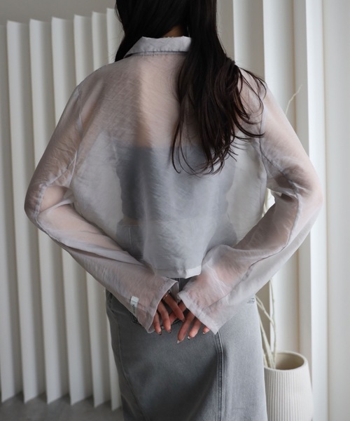 YENNA（イェンナ）の「シアーショートテーラードジャケット（テーラードジャケット・レディース・カーキ/ブラック/ベージュ/ブラウン/グレー・FREE）」の14枚目の写真