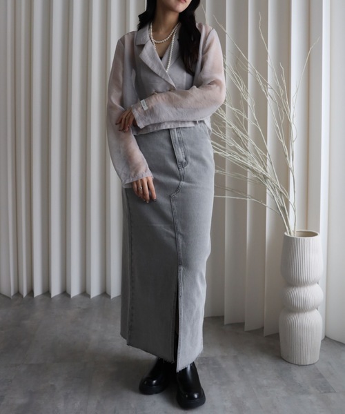 YENNA（イェンナ）の「シアーショートテーラードジャケット（テーラードジャケット・レディース・カーキ/ブラック/ベージュ/ブラウン/グレー・FREE）」の11枚目の写真