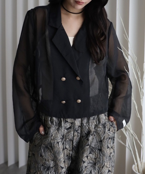YENNA(イェンナ)の「シアーショートテーラードジャケット(テーラードジャケット・レディース・カーキ/ブラック/ベージュ/ブラウン/グレー・FREE)」の22枚目の写真
