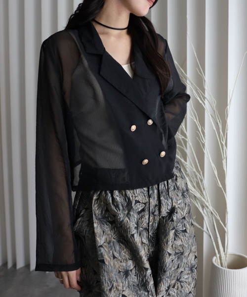 YENNA(イェンナ)の「シアーショートテーラードジャケット(テーラードジャケット・レディース・カーキ/ブラック/ベージュ/ブラウン/グレー・FREE)」の21枚目の写真