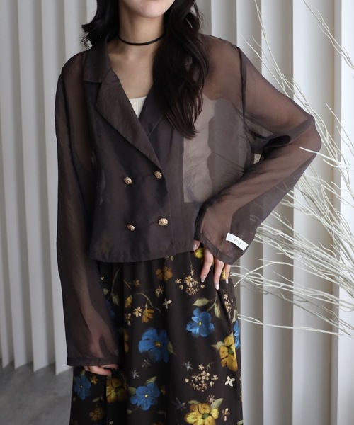 YENNA（イェンナ）の「シアーショートテーラードジャケット（テーラードジャケット・レディース・カーキ/ブラック/ベージュ/ブラウン/グレー・FREE）」の10枚目の写真