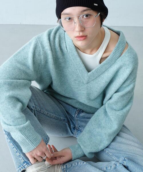 CODE A(コードエー)の「M cloudy over V pullover(ニット/セーター・レディース・オフホワイト/ブラック/ライトブルー・00)」の3枚目の写真