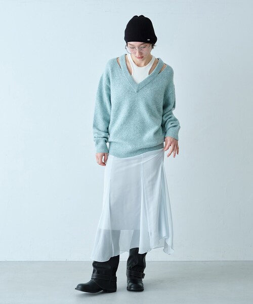 CODE A(コードエー)の「M cloudy over V pullover(ニット/セーター・レディース・オフホワイト/ブラック/ライトブルー・00)」の11枚目の写真