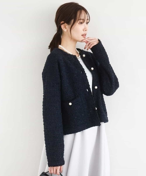 MK MICHEL KLEIN（エムケーミッシェルクラン）の「ニットツイードジャケット/洗える（ノーカラージャケット・レディース・ネイビー/ホワイト・38）」の13枚目の写真