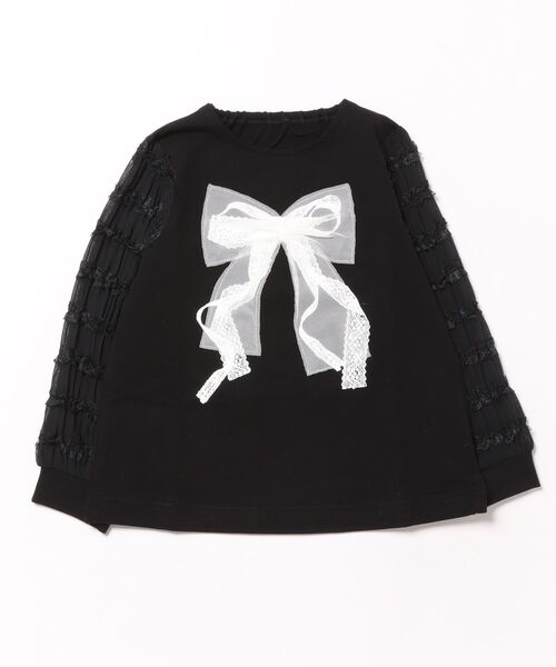 HAKKA KIDS（ハッカキッズ）の「袖シフォンミニ裏毛カットソー（Tシャツ/カットソー・キッズ・オフホワイト/ブラック・110cm/120cm/130cm）」の2枚目の写真