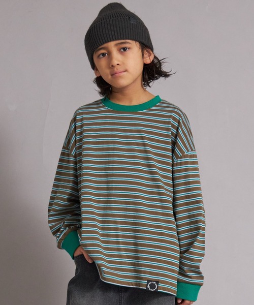 PAIRMANON STREET（ペアマノンストリート）の「【綿100%】先染め マルチボーダー ロンT【PAIRMANON STREET】（Tシャツ/カットソー・キッズ・ブラウン/レッド/ブラック/ブルー・150/130/120/110/100/90/160/140）」の3枚目の写真