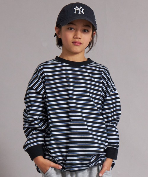 PAIRMANON STREET（ペアマノンストリート）の「【綿100%】先染め マルチボーダー ロンT【PAIRMANON STREET】（Tシャツ/カットソー・キッズ・ブラウン/レッド/ブラック/ブルー・150/130/120/110/100/90/160/140）」の2枚目の写真