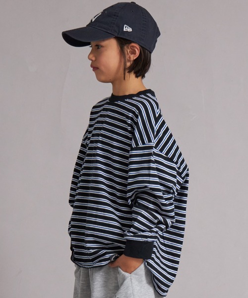 PAIRMANON STREET（ペアマノンストリート）の「【綿100%】先染め マルチボーダー ロンT【PAIRMANON STREET】（Tシャツ/カットソー・キッズ・ブラウン/レッド/ブラック/ブルー・150/130/120/110/100/90/160/140）」の5枚目の写真