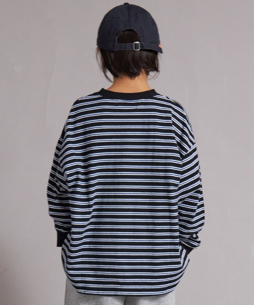 PAIRMANON STREET（ペアマノンストリート）の「【綿100%】先染め マルチボーダー ロンT【PAIRMANON STREET】（Tシャツ/カットソー・キッズ・ブラウン/レッド/ブラック/ブルー・150/130/120/110/100/90/160/140）」の6枚目の写真