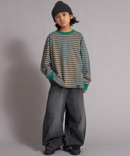 PAIRMANON STREET（ペアマノンストリート）の「【綿100%】先染め マルチボーダー ロンT【PAIRMANON STREET】（Tシャツ/カットソー・キッズ・ブラウン/レッド/ブラック/ブルー・150/130/120/110/100/90/160/140）」の10枚目の写真