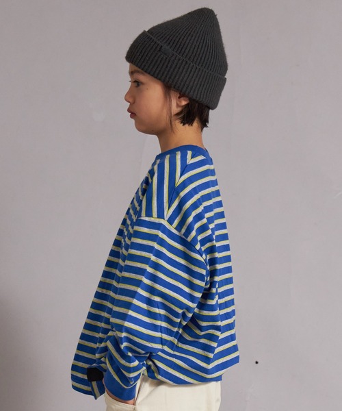 PAIRMANON STREET（ペアマノンストリート）の「【綿100%】先染め マルチボーダー ロンT【PAIRMANON STREET】（Tシャツ/カットソー・キッズ・ブラウン/レッド/ブラック/ブルー・150/130/120/110/100/90/160/140）」の11枚目の写真