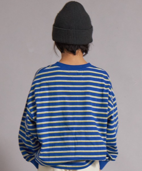 PAIRMANON STREET（ペアマノンストリート）の「【綿100%】先染め マルチボーダー ロンT【PAIRMANON STREET】（Tシャツ/カットソー・キッズ・ブラウン/レッド/ブラック/ブルー・150/130/120/110/100/90/160/140）」の12枚目の写真