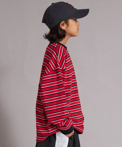 PAIRMANON STREET（ペアマノンストリート）の「【綿100%】先染め マルチボーダー ロンT【PAIRMANON STREET】（Tシャツ/カットソー・キッズ・ブラウン/レッド/ブラック/ブルー・150/130/120/110/100/90/160/140）」の14枚目の写真