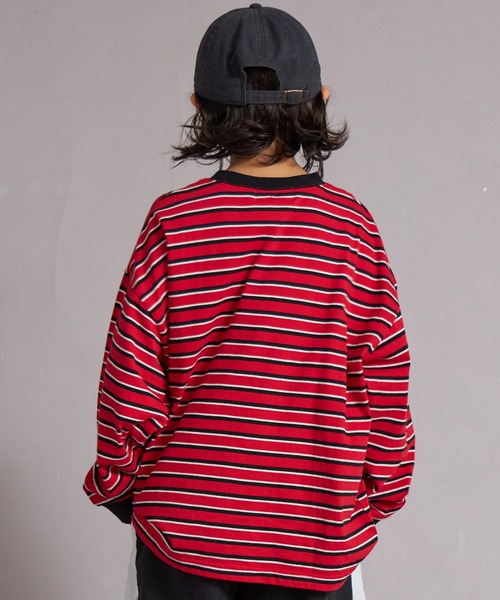 PAIRMANON STREET（ペアマノンストリート）の「【綿100%】先染め マルチボーダー ロンT【PAIRMANON STREET】（Tシャツ/カットソー・キッズ・ブラウン/レッド/ブラック/ブルー・150/130/120/110/100/90/160/140）」の15枚目の写真