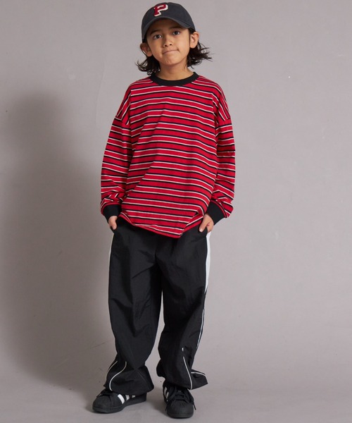 PAIRMANON STREET（ペアマノンストリート）の「【綿100%】先染め マルチボーダー ロンT【PAIRMANON STREET】（Tシャツ/カットソー・キッズ・ブラウン/レッド/ブラック/ブルー・150/130/120/110/100/90/160/140）」の16枚目の写真