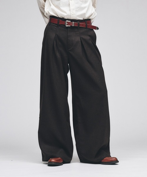 セール】Wool-Like Box-Pleated Wide Slacks / ウールライクボックス