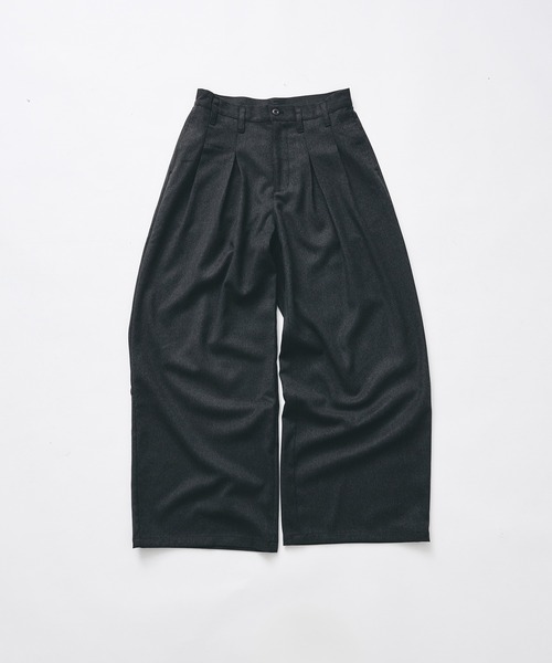 Adoon plain(アドーンプレーン)の「Wool-Like Box-Pleated Wide Slacks / ウールライクボックスタックワイドスラックス(スラックス・メンズ・チャコールグレー/ブラウン・MEDIUM/SMALL/LARGE)」の3枚目の写真