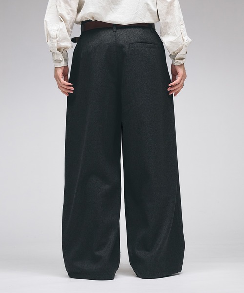 セール】Wool-Like Box-Pleated Wide Slacks / ウールライクボックス
