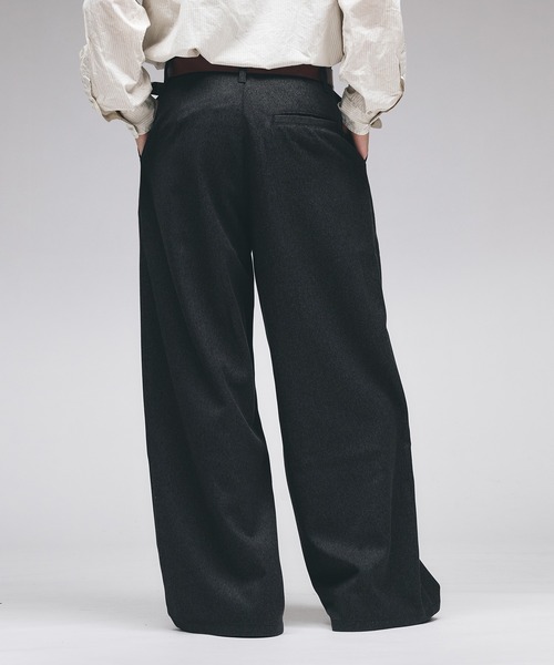 セール】Wool-Like Box-Pleated Wide Slacks / ウールライクボックス