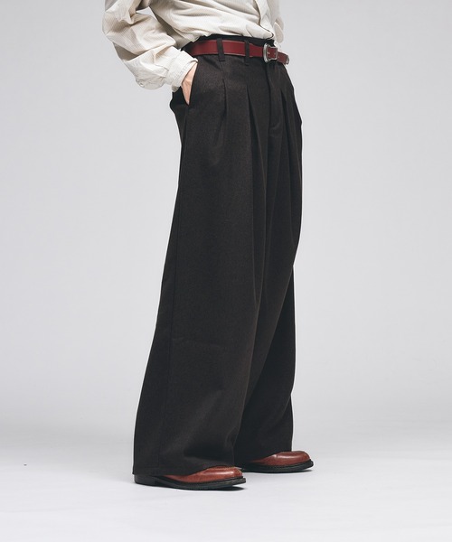 Adoon plain(アドーンプレーン)の「Wool-Like Box-Pleated Wide Slacks / ウールライクボックスタックワイドスラックス(スラックス・メンズ・チャコールグレー/ブラウン・MEDIUM/SMALL/LARGE)」の19枚目の写真