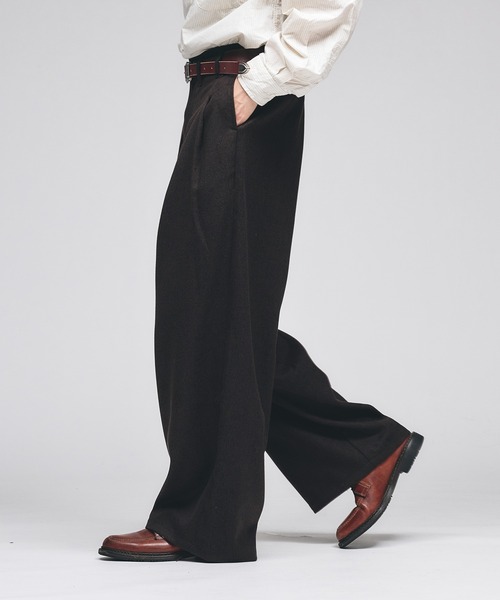 Adoon plain(アドーンプレーン)の「Wool-Like Box-Pleated Wide Slacks / ウールライクボックスタックワイドスラックス(スラックス・メンズ・チャコールグレー/ブラウン・MEDIUM/SMALL/LARGE)」の20枚目の写真