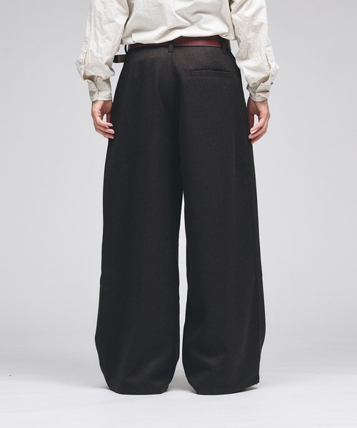 セール】Wool-Like Box-Pleated Wide Slacks / ウールライクボックス