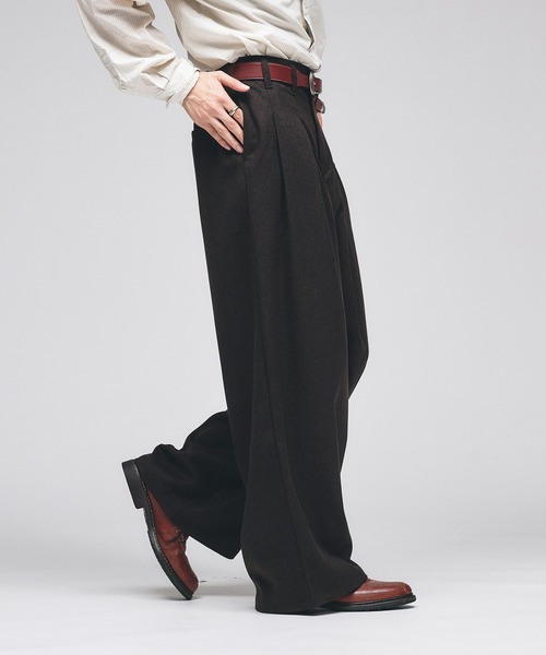 セール】Wool-Like Box-Pleated Wide Slacks / ウールライクボックス