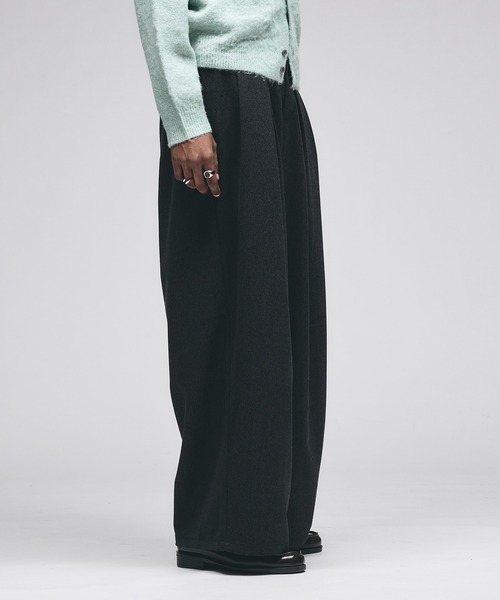 セール】Wool-Like Box-Pleated Wide Slacks / ウールライクボックス