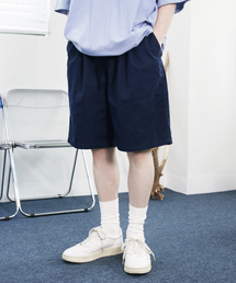 ツーピンタックチノウォッシングワイドショートパンツ[ネイビー]