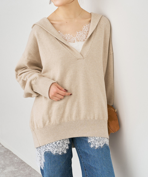 コットンカシミヤフードニットプルオーバー（ニット/セーター）｜Spick