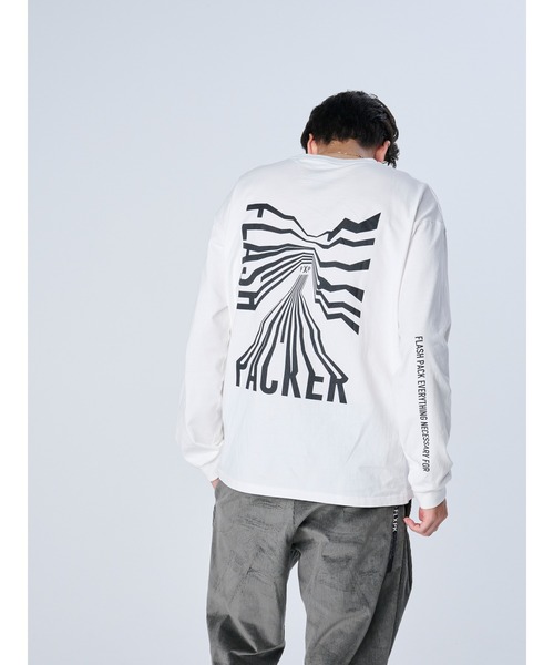 FLASH PACKER(フラッシュパッカー)の「FLASH PACKER フラッシュパッカー DrySilkyCotton プリントロングスリーブTシャツ // XLT-FAULT(Tシャツ/カットソー・メンズ・ホワイト/ブラック・MEDIUM/LARGE)」の7枚目の写真