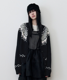 ROLAROLA ロラロラ　オフショルボーダーカーディガン　ブラック ONE OFF SHOULDER STRIPE WOOL BLENDED CARDIGAN BLACK | ファッション