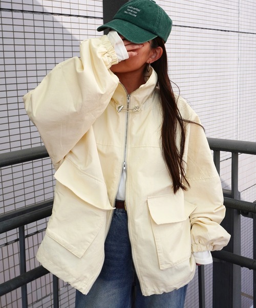 gossara（ゴサラ）の「合繊ツイルスタンドジャケット（ブルゾン・レディース・ブラック/アイボリー/ベージュ・FREE）」の21枚目の写真