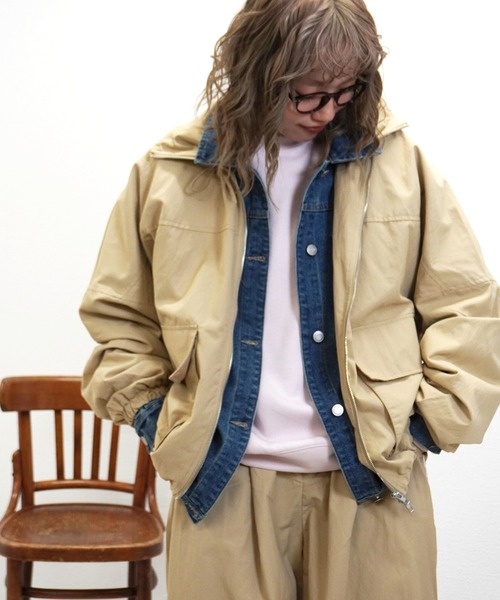 gossara（ゴサラ）の「合繊ツイルスタンドジャケット（ブルゾン・レディース・ブラック/アイボリー/ベージュ・FREE）」の12枚目の写真