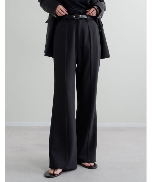 Re:EDIT（リエディ）の「[2026S/S COLLECTION][低身長/高身長サイズ有]ツイルキックフレアパンツ（スラックス・レディース・ブラック/モカ/ベージュ・SHORT/MEDIUM/TALL/LARGE）」の2枚目の写真