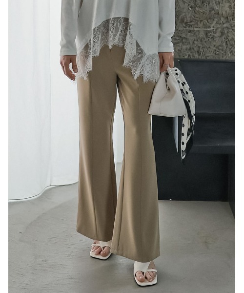 Re:EDIT（リエディ）の「[2026S/S COLLECTION][低身長/高身長サイズ有]ツイルキックフレアパンツ（スラックス・レディース・ブラック/モカ/ベージュ・SHORT/MEDIUM/TALL/LARGE）」の8枚目の写真