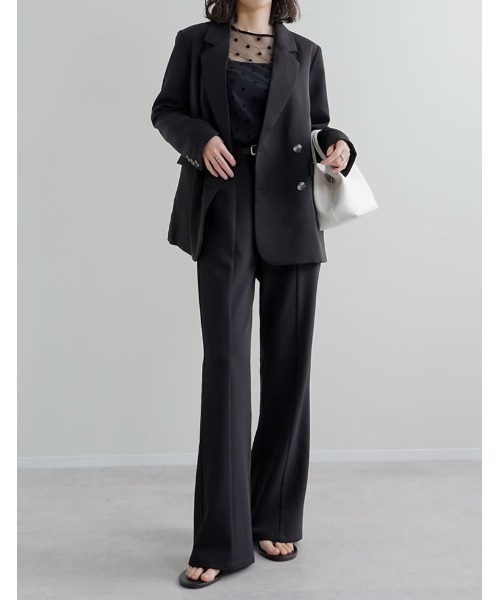 Re:EDIT（リエディ）の「[2026S/S COLLECTION][低身長/高身長サイズ有]ツイルキックフレアパンツ（スラックス・レディース・ブラック/モカ/ベージュ・SHORT/MEDIUM/TALL/LARGE）」の4枚目の写真