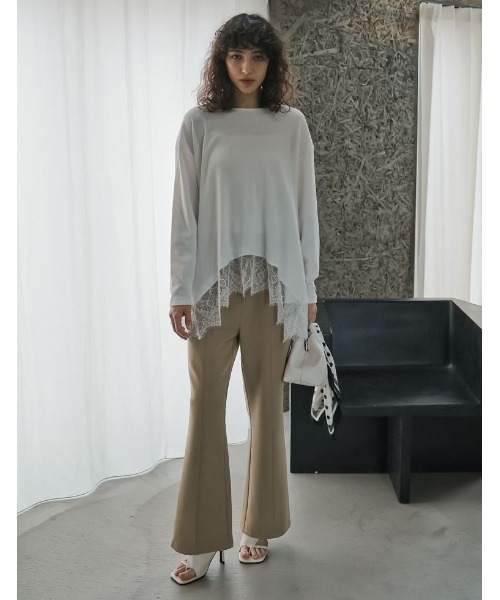 Re:EDIT（リエディ）の「[2026S/S COLLECTION][低身長/高身長サイズ有]ツイルキックフレアパンツ（スラックス・レディース・ブラック/モカ/ベージュ・SHORT/MEDIUM/TALL/LARGE）」の9枚目の写真