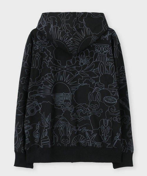 Psycho Bunny（サイコバニー）の「サイケデリック総柄 ストレッチフルジップパーカー（パーカー・メンズ・ブラック・LARGE/X-LARGE/SMALL/MEDIUM）」の9枚目の写真