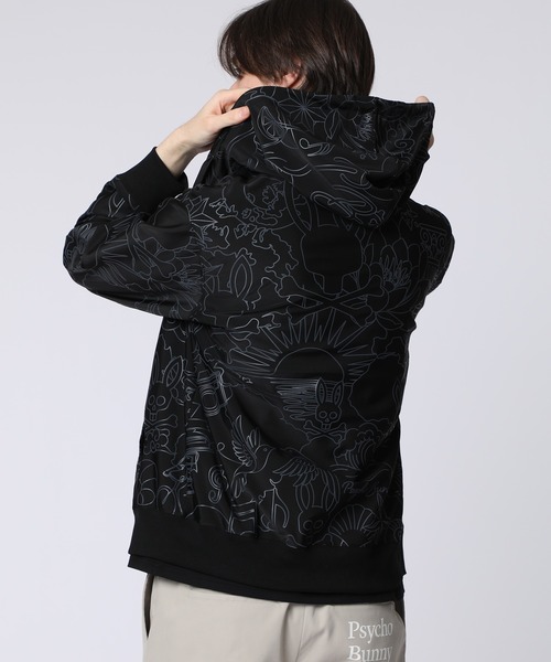 Psycho Bunny（サイコバニー）の「サイケデリック総柄 ストレッチフルジップパーカー（パーカー・メンズ・ブラック・LARGE/X-LARGE/SMALL/MEDIUM）」の6枚目の写真
