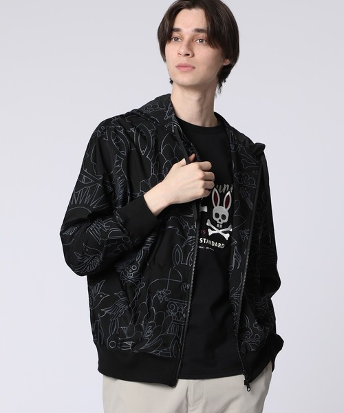 Psycho Bunny（サイコバニー）の「サイケデリック総柄 ストレッチフルジップパーカー（パーカー・メンズ・ブラック・LARGE/X-LARGE/SMALL/MEDIUM）」の4枚目の写真