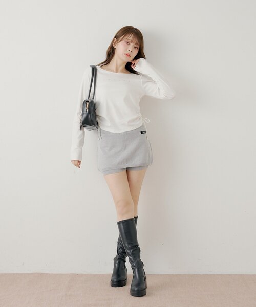 Chico（チコ）の「【セットアップ対応】レイヤードニットミニスカパン / WEB限定カラーあり（スカート・レディース・ネイビー/ベージュ/グレー/ブラック・MEDIUM/SMALL）」の9枚目の写真