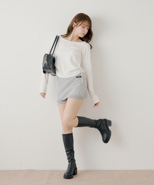 Chico（チコ）の「【セットアップ対応】レイヤードニットミニスカパン / WEB限定カラーあり（スカート・レディース・ネイビー/ベージュ/グレー/ブラック・MEDIUM/SMALL）」の10枚目の写真